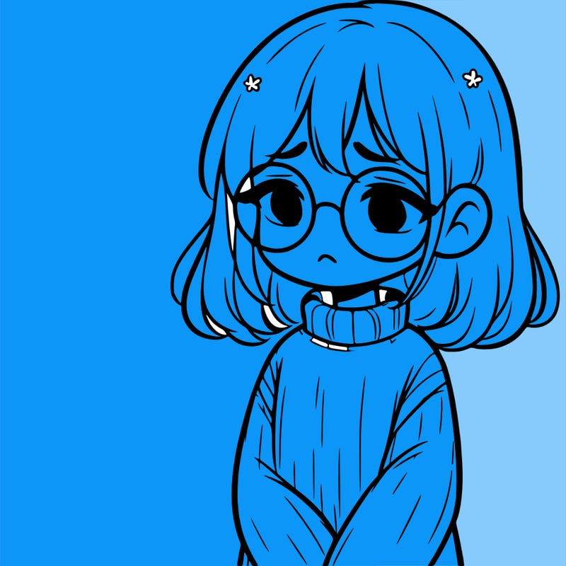 sad girl with glasses in a sweater