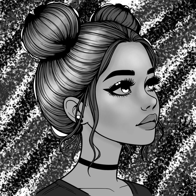 realistic girl with buns on the top of her head