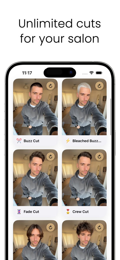 AI Haircuts Pro - Salon Tool - AI Haircuts Pro app displaying various hairstyle simulations for professional salon use