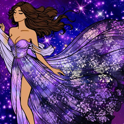 realistic woman in dress flowing the the wind