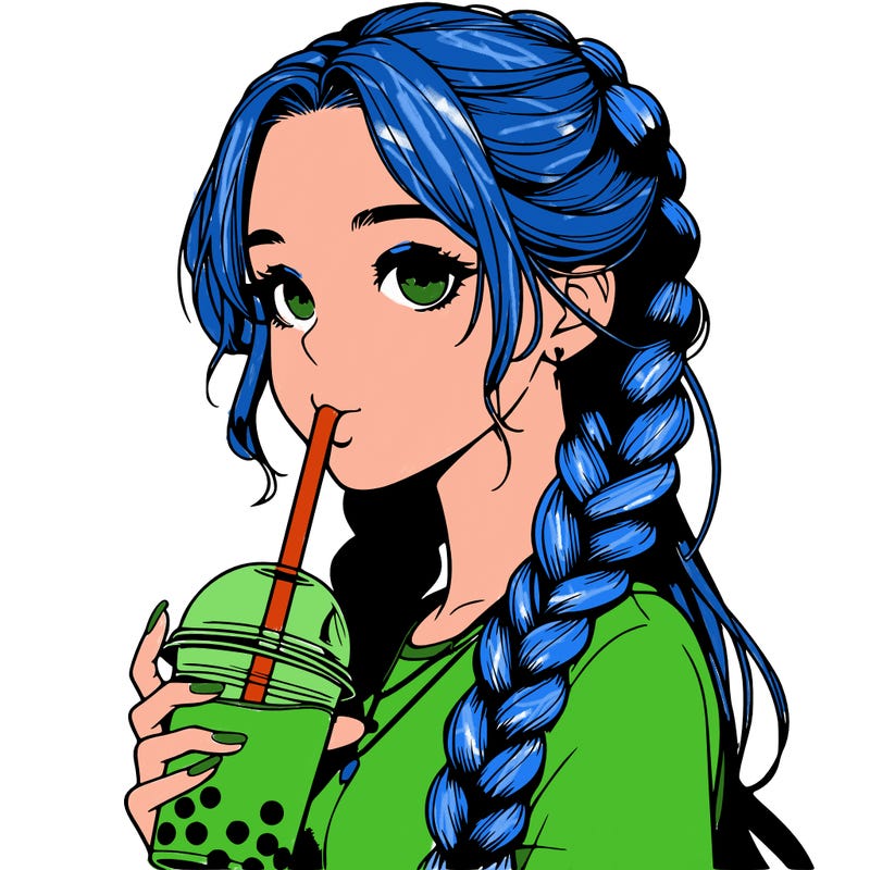 realistic girl with braided hair drinking boba