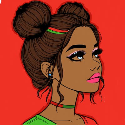 realistic girl with buns on the top of her head