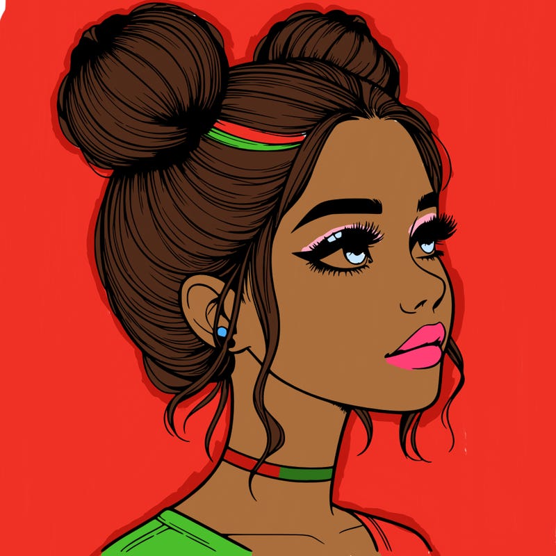 realistic girl with buns on the top of her head