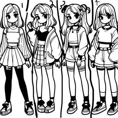 one girl with crop-top shirt and a jacket with a skirt, long socks and another girl with a shirt and pants with a jacket