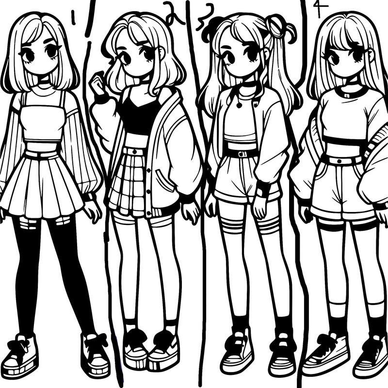 one girl with crop-top shirt and a jacket with a skirt, long socks and another girl with a shirt and pants with a jacket