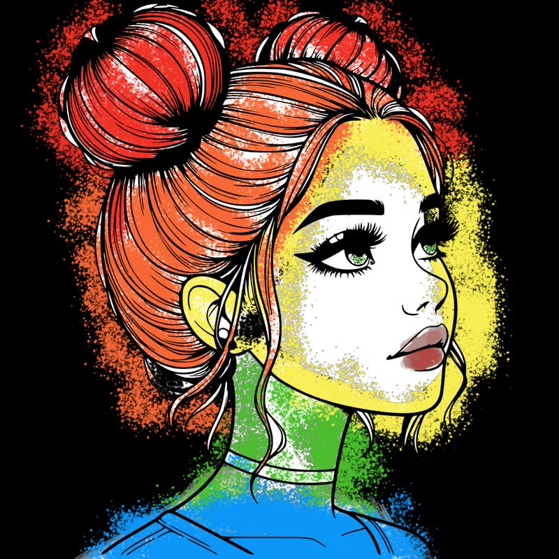 realistic girl with buns on the top of her head