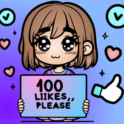 a girl with a sign saying 100 likes, please