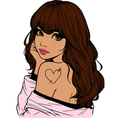 realistic girl with bangs looking over her shoulder