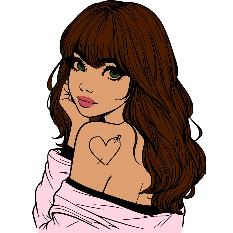 realistic girl with bangs looking over her shoulder