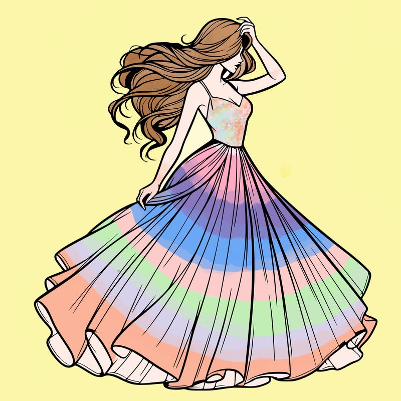 realistic woman with dress flowing in the wind