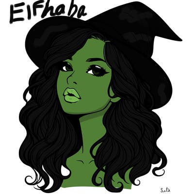 realistic witch girl with wavy hair and lips