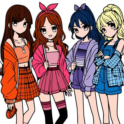 teen manga girls group of 4