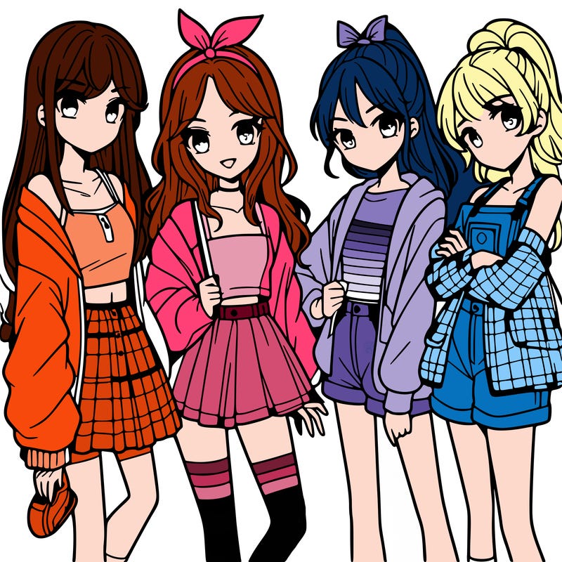 teen manga girls group of 4