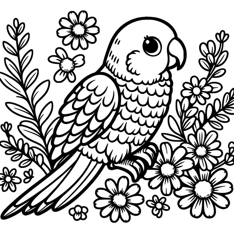 quaker parrot and flowers
