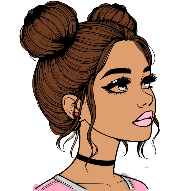realistic girl with buns on the top of her head