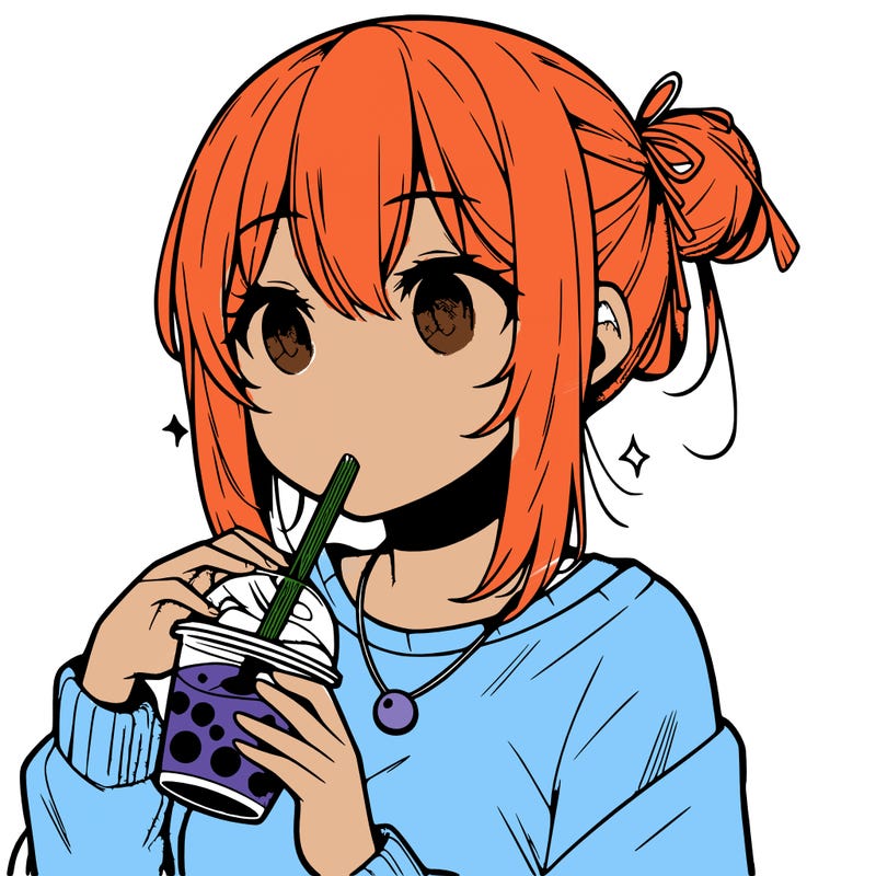 manga character drinking boba