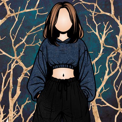 realistic girl faceless with baggy pants and a crop top