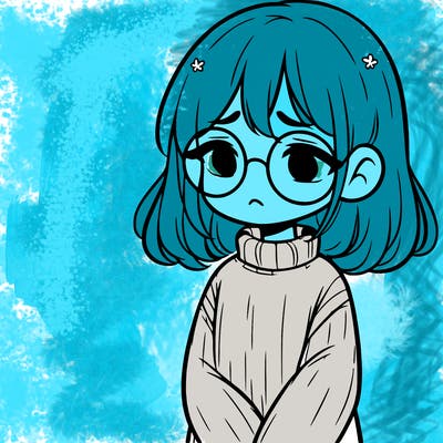 sad girl with glasses in a sweater