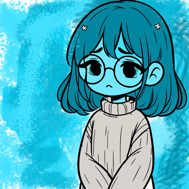 sad girl with glasses in a sweater