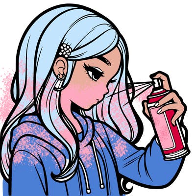 a realistic girl spray painting