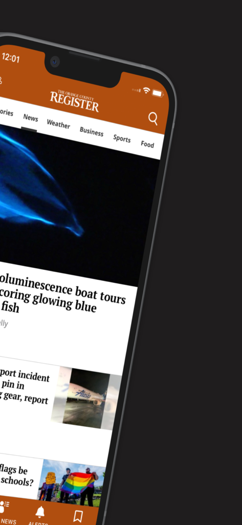 OCRegister - OCRegister mobile app displaying the local news feed on an iPhone