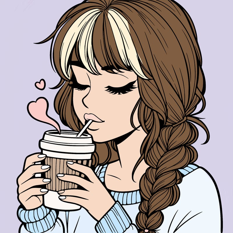 realistic girl drinking coffee
