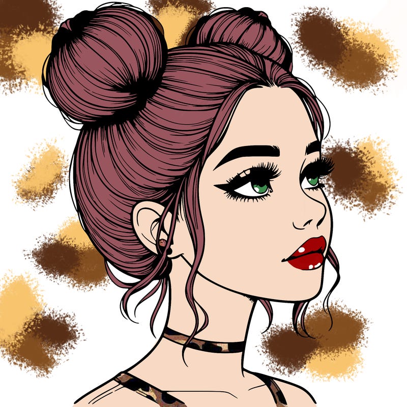 realistic girl with buns on the top of her head