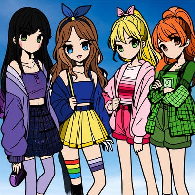 teen manga girls group of 4
