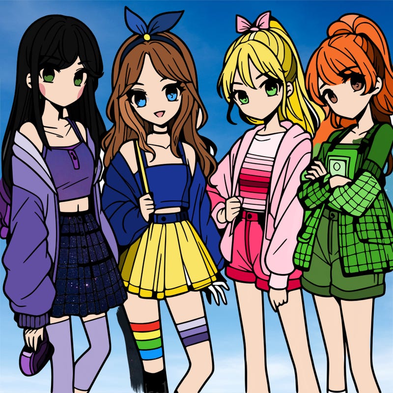 teen manga girls group of 4