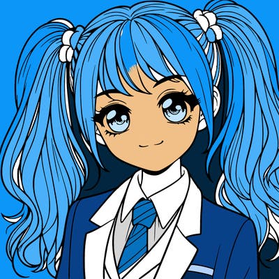 realistic girl with two ponytails and a suit on