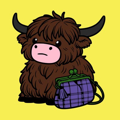 highland cow in a purse