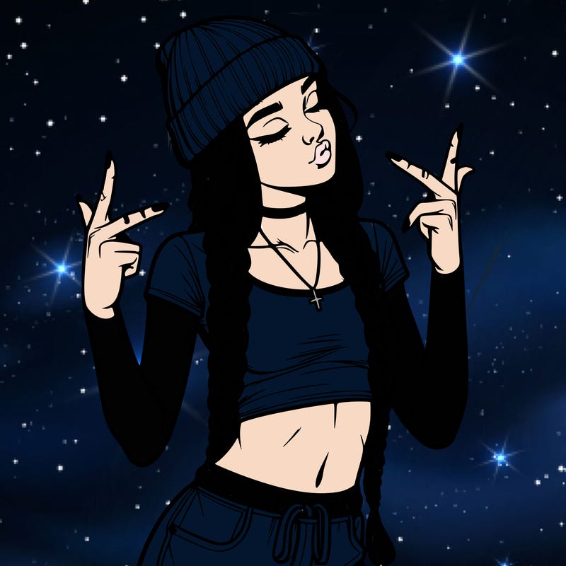 realistic teenage girl with braids and a beanie and crop top doing 🫶🏼