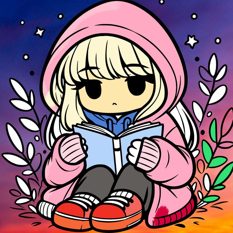 girl in oversized hoodie reading a book