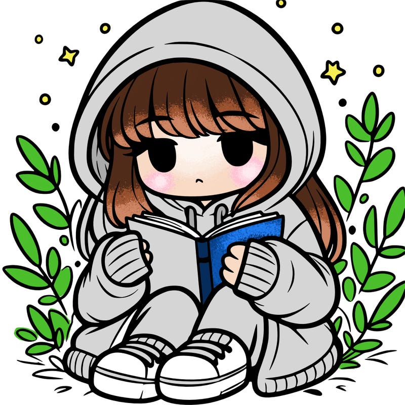 girl in oversized hoodie reading a book