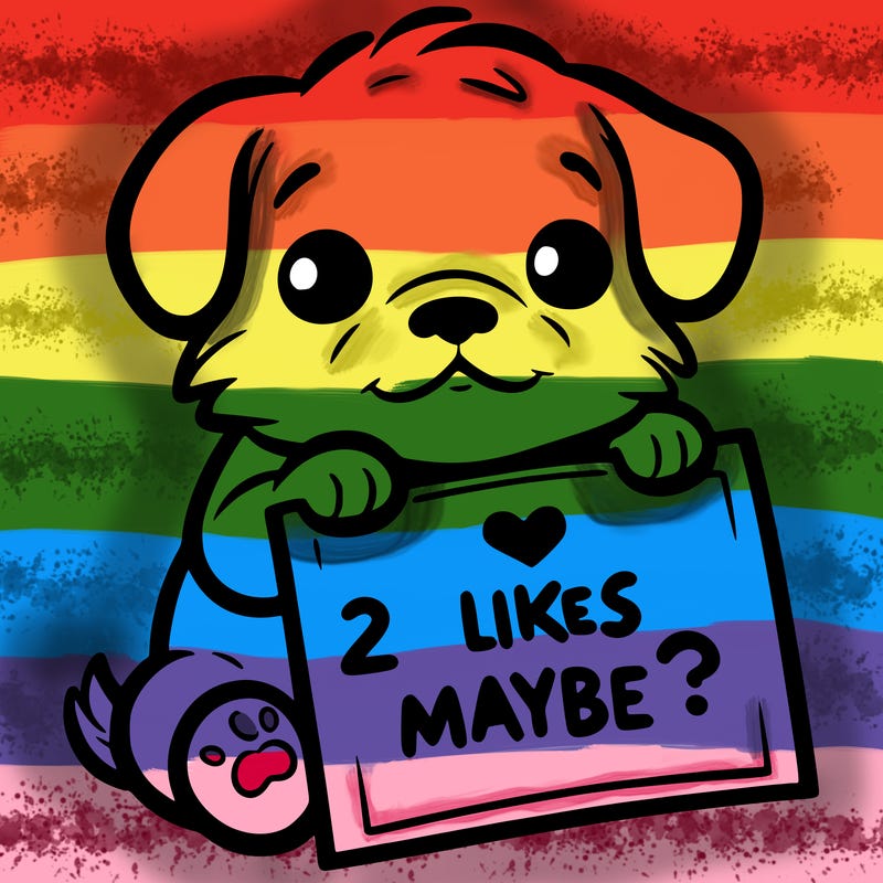 a puppy holding a sign that says 2 likes maybe?