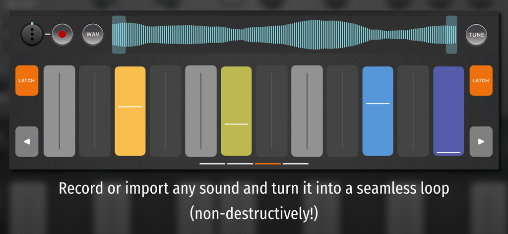 Salome - MPE Audio Sampler - Interface of Salome MPE Audio Sampler showing a sound waveform and vertical performance pads.