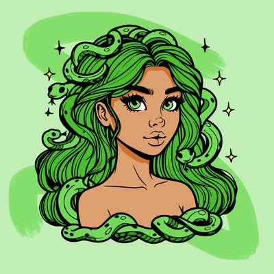 realistic girl with snakes as hair