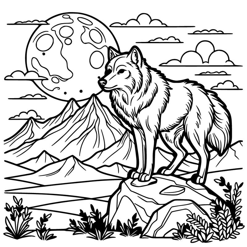 wolf on mountain with full moon in the background