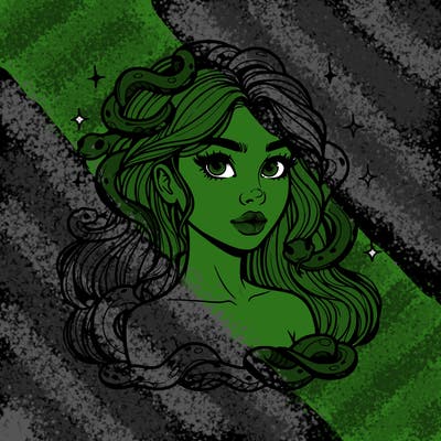 realistic girl with snakes as hair