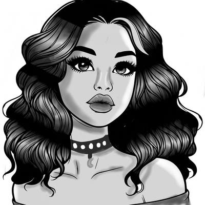 realistic girl with wavy hair and lips