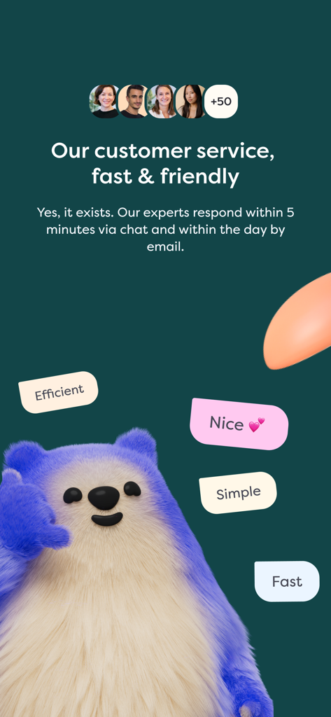 Alan Health Insurance - Alan Health Insurance app screen highlighting fast and friendly customer support with a five minute response time.