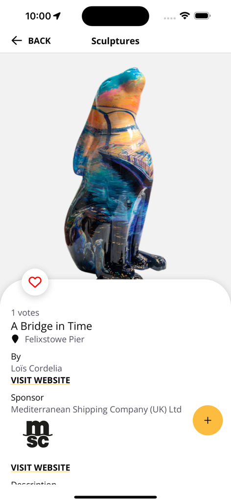 Hop to it! Suffolk Art Trail - A painted hare sculpture titled A Bridge in Time on the Suffolk Art Trail app.