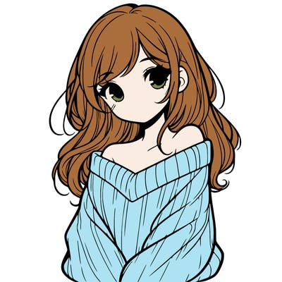 shy pretty girl wearing a sweater that is falling off one shoulder portrait