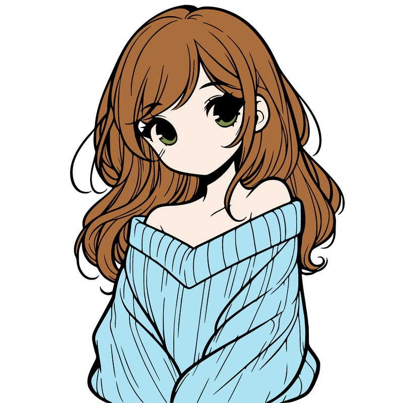 shy pretty girl wearing a sweater that is falling off one shoulder portrait