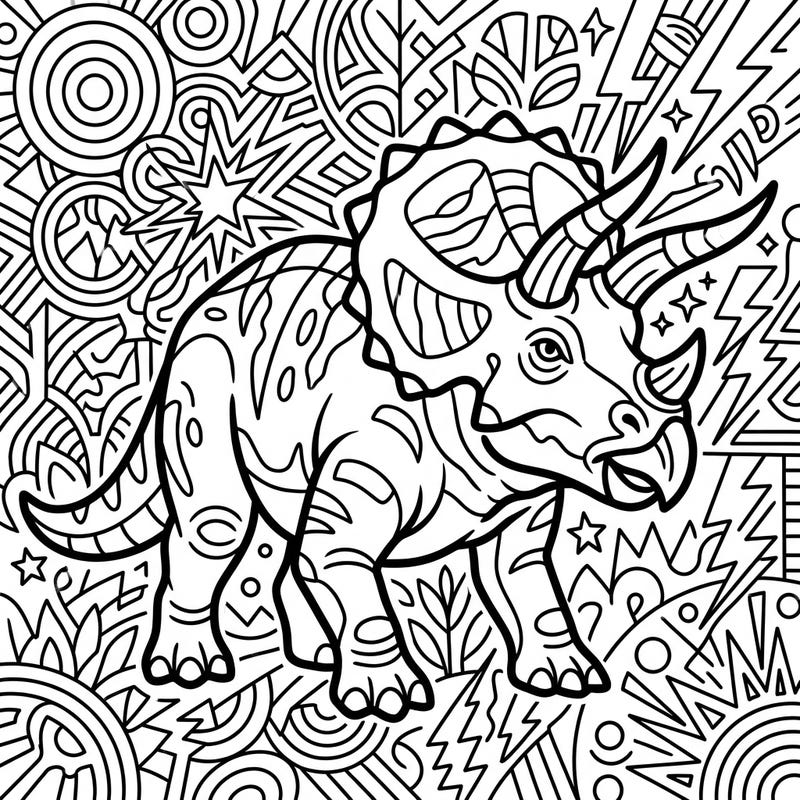 Unleash your child's creativity with this vibrant Pop Art Triceratops coloring page, perfect for young dinosaur enthusiasts. Featuring bold lines and engaging patterns, it offers hours of prehistoric coloring excitement.