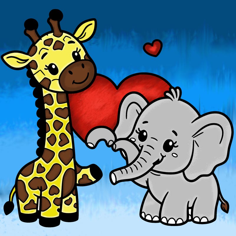 giraffe and elephant making a heart