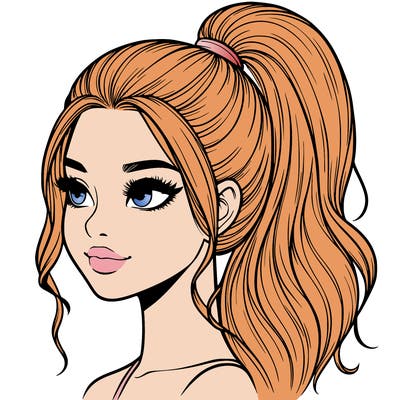 realistic girl with a high ponytail