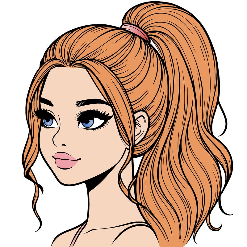 realistic girl with a high ponytail