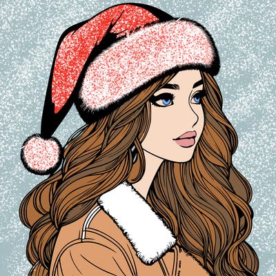 realistic girl in santa hat