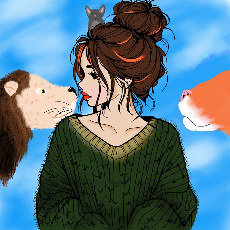 realistic girl wearing a messy bun and an oversized sweater